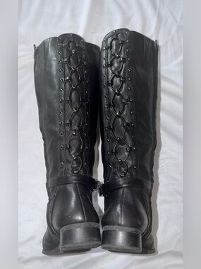 Women's Gianni Bini Black Leather Upper Riding Boots